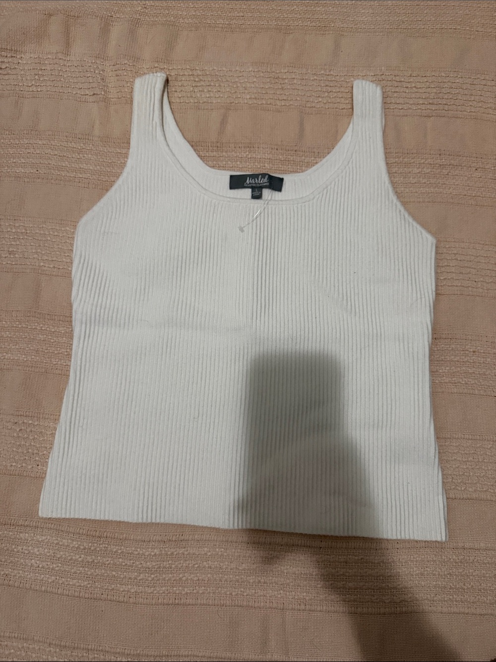 Marled White Ribbed Tank Top